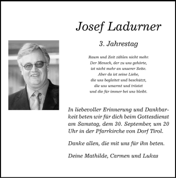 Traueranzeige von Josef Ladurner von Dolomiten