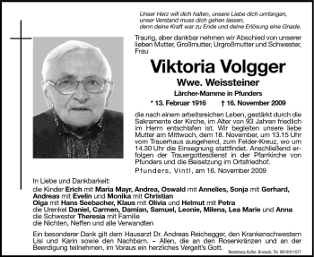 Traueranzeige von Viktoria Weissteiner von Dolomiten
