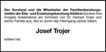 Traueranzeige von Josef Trojer von Dolomiten