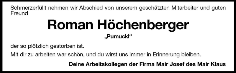  Traueranzeige für Roman Höchenberger vom 04.02.2011 aus Dolomiten