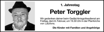 Traueranzeige von Peter Torggler von Dolomiten