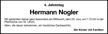 Traueranzeige von Hermann Nogler von Dolomiten