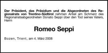 Traueranzeige von Romeo Seppi von Dolomiten