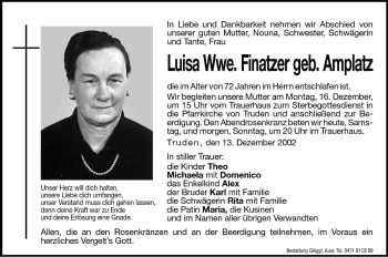 Traueranzeige von Luisa Finatzer von Dolomiten