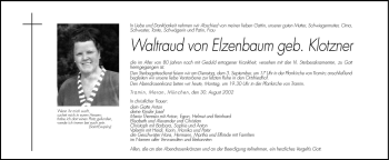 Traueranzeige von Waltraud von Elzenbaum von Dolomiten