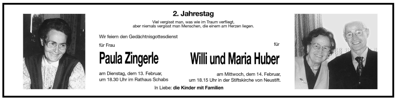  Traueranzeige für Maria Huber vom 12.02.2001 aus Dolomiten