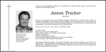 Traueranzeige von Anton Trocker von Dolomiten