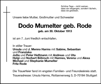 Traueranzeige von Dodo Mumelter von Dolomiten