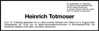 Traueranzeige von Heinrich Totmoser von Dolomiten