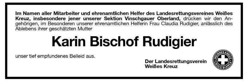  Traueranzeige für Karin Bischof Rudigier vom 26.06.2001 aus Dolomiten
