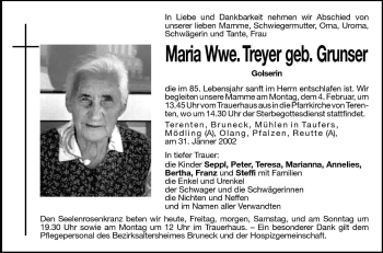 Traueranzeige von Maria Treyer von Dolomiten