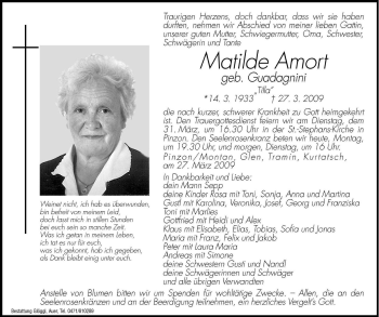 Traueranzeige von Matilde Amort von Dolomiten