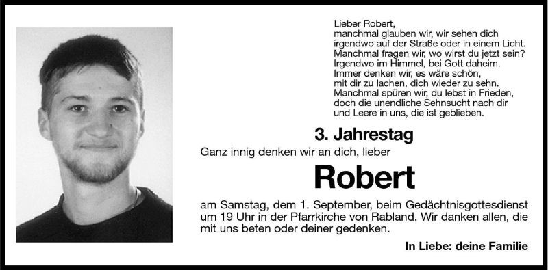  Traueranzeige für Robert  vom 31.08.2001 aus Dolomiten