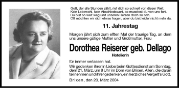 Traueranzeige von Dorothea Reiserer von Dolomiten
