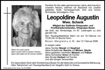 Traueranzeige von Leopoldine Schenk von Dolomiten