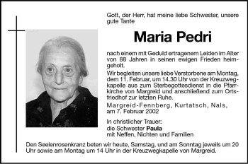 Traueranzeige von Maria Pedri von Dolomiten