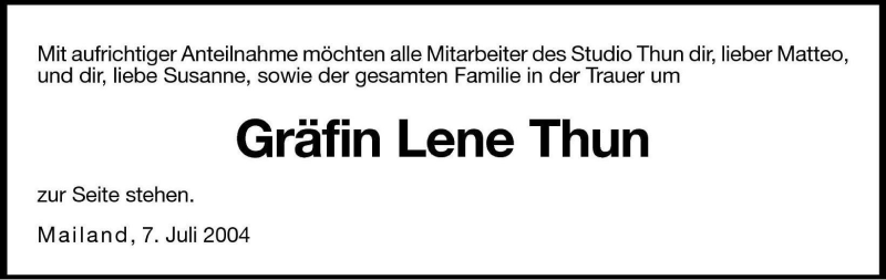  Traueranzeige für Lene Thun vom 09.07.2004 aus Dolomiten