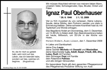 Traueranzeige von Ignaz Paul Oberhauser von Dolomiten