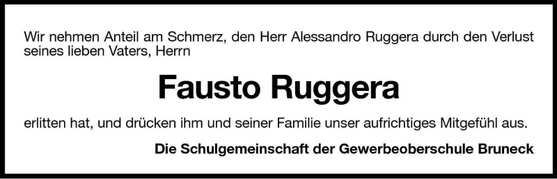  Traueranzeige für Fausto Ruggera vom 29.04.2005 aus Dolomiten