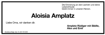 Traueranzeige von Aloisia Amplatz von Dolomiten