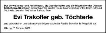 Traueranzeige von Evi Trakofler von Dolomiten