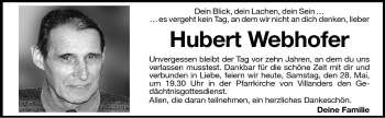 Traueranzeige von Hubert Webhofer von Dolomiten