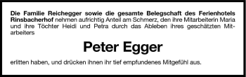 Traueranzeige von Peter Egger von Dolomiten