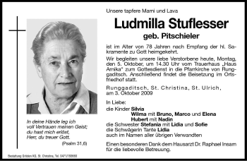 Traueranzeige von Ludmilla Stuflesser von Dolomiten