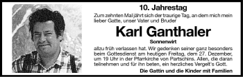 Traueranzeige von Karl Ganthaler von Dolomiten