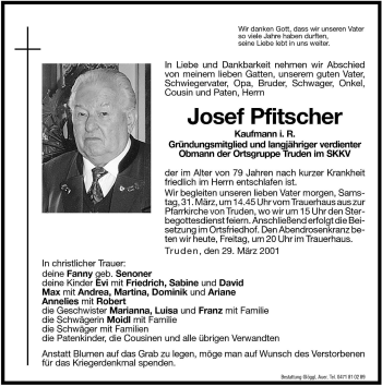 Traueranzeige von Josef Pfitscher von Dolomiten