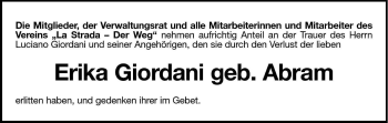 Traueranzeige von Erika Giordani von Dolomiten