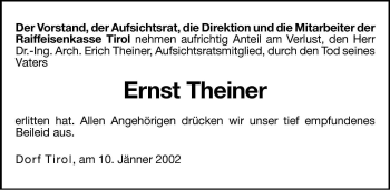Traueranzeige von Ernst Theiner von Dolomiten