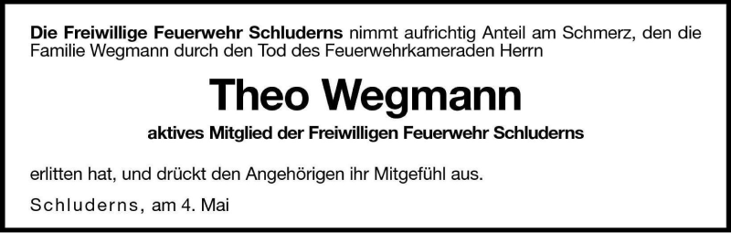  Traueranzeige für Theo Wegmann vom 05.05.2004 aus Dolomiten