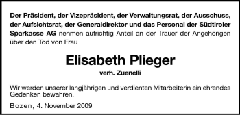 Traueranzeige von Elisabeth Zuenelli von Dolomiten