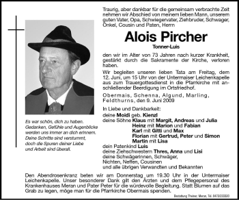 Traueranzeige von Alois Pircher von Dolomiten
