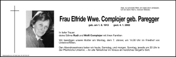 Traueranzeige von Elfride Complojer von Dolomiten