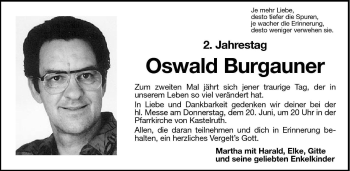 Traueranzeige von Oswald Burgauner von Dolomiten