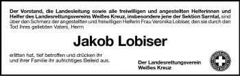 Traueranzeige von Jakob Lobiser von Dolomiten