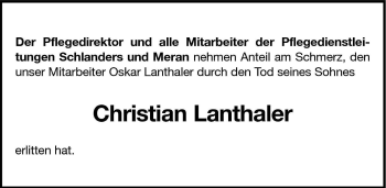 Traueranzeige von Christian Lanthaler von Dolomiten