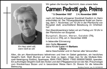 Traueranzeige von Carmen Pedrotti von Dolomiten