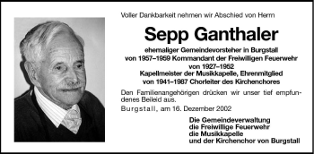 Traueranzeige von Sepp Ganthaler von Dolomiten