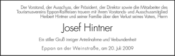 Traueranzeige von Josef Hintner von Dolomiten