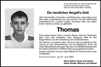 Traueranzeige von Thomas  von Dolomiten