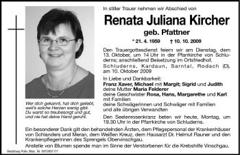 Traueranzeige von Renata Juliana Kircher von Dolomiten