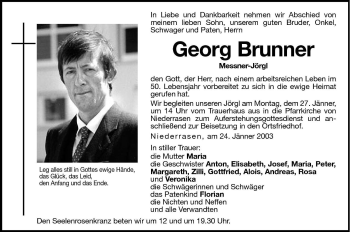 Traueranzeige von Georg Brunner von Dolomiten