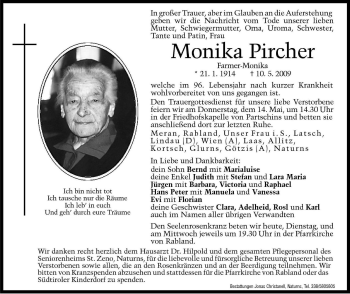 Traueranzeige von Monika Pircher von Dolomiten