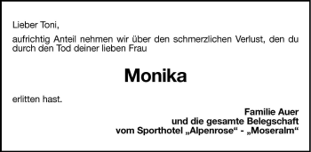 Traueranzeige von Monika  von Dolomiten
