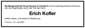 Traueranzeige von Erich Kofler von Dolomiten