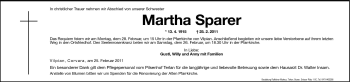 Traueranzeige von Martha Sparer von Dolomiten
