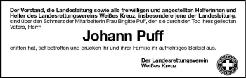 Traueranzeige von Johann Puff von Dolomiten